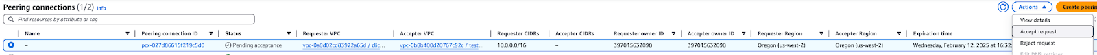 BYOC 피어링 연결 수락