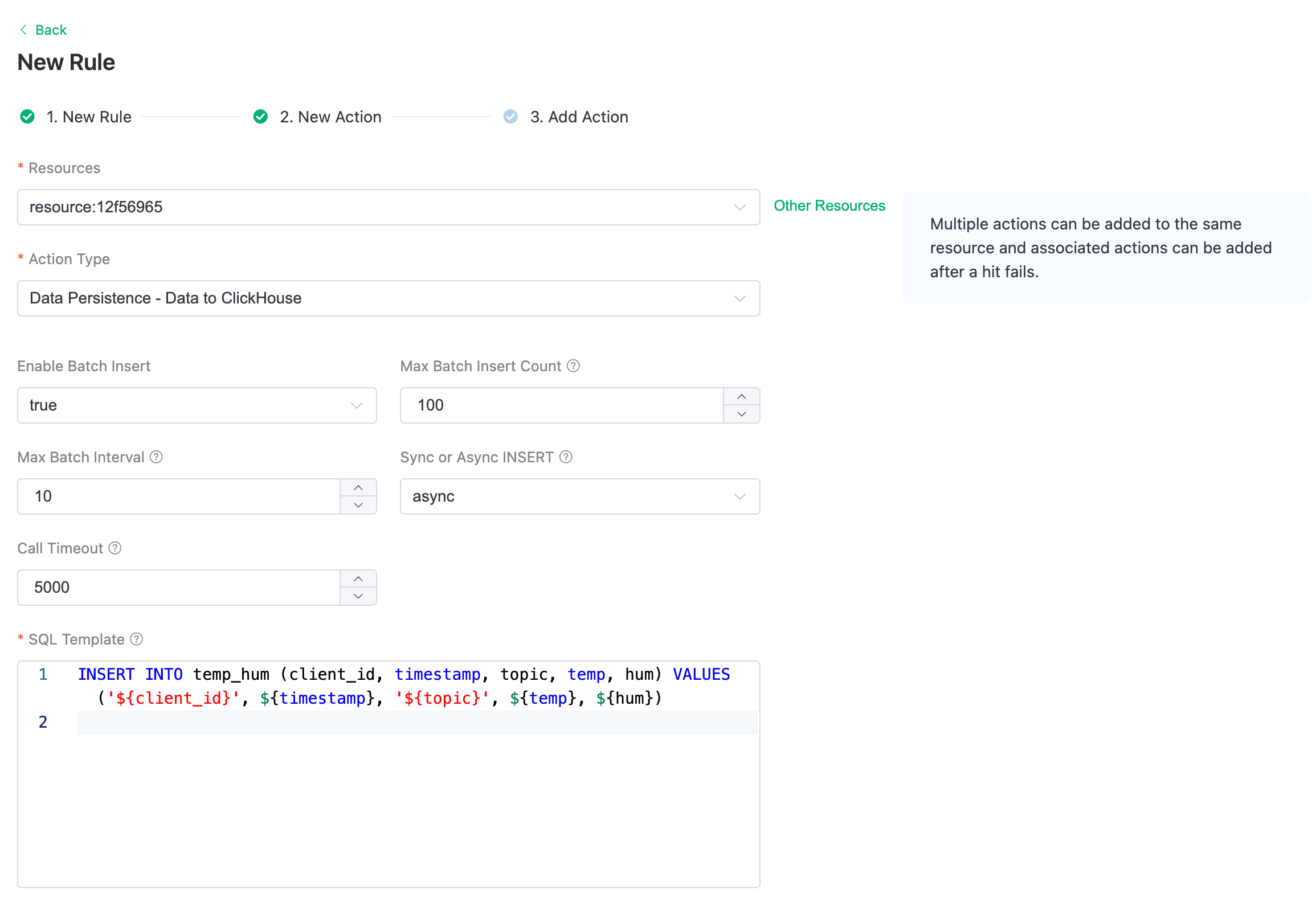 SQL 템플릿을 사용한 EMQX Cloud 데이터 통합 규칙 작업 설정