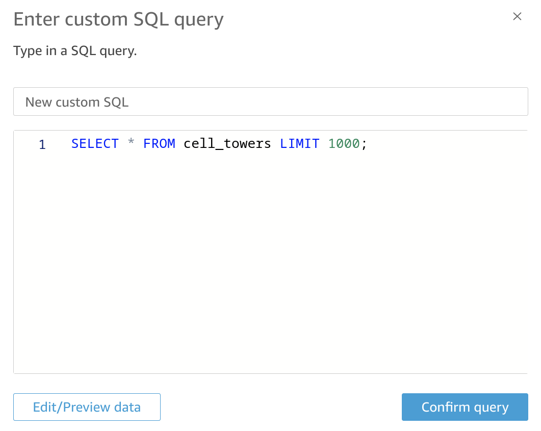 ClickHouse에서 데이터를 가져오기 위한 QuickSight 사용자 정의 SQL 쿼리 편집기